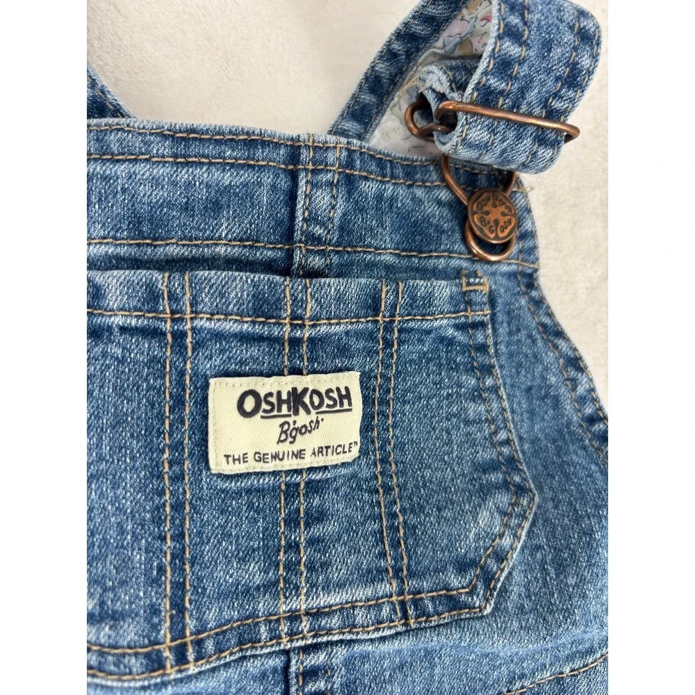 OshKosh Denim‎ Overalls Baby Girl 18M Blue Floral Trim Bib Jeans 1K338010